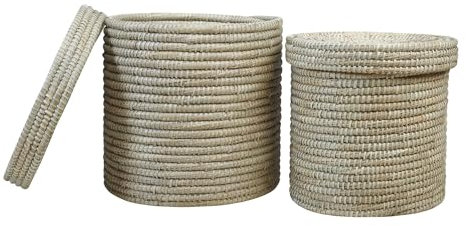 Handcrafted Seagrass Laundry Hamper, Basket for Toys & Blankets (Natural, 2 Pcs Set)