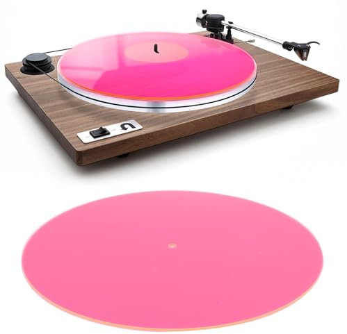 WOOXGEHM Acryl Plattenspielermatte für 12 Zoll Plattenspieler, Geräuscharme, Antistatische Rutschmatte, Acryl Schallplattenteller Slipmat (Transparentes Rosa)