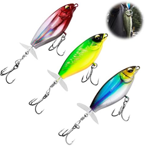 Oberflächenköder,Barsch Köder,Topwater Angelköder mit Propeller-Schwanz, Ideal für Schwarzbarsch und andere Raubfische, Robust und Effektiv