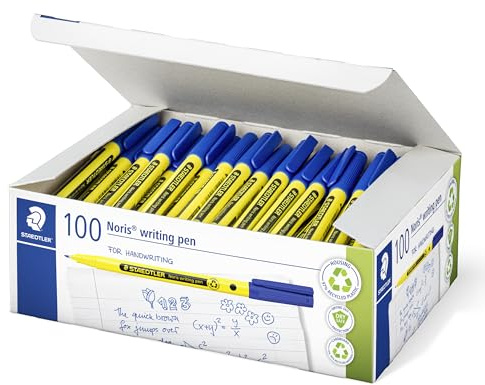 STAEDTLER Noris writing pen 307 Fineliner, housing made of 97% recycled plastic according to ISO 14021, fineliner in school box, blue, 100 ST, 307-3 C100
