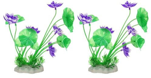 sourcing map Aquarium Artificial Plants, 2 Pcs Fish Tank Plants Decorations Accessories Aquatic Ornaments Decor Water Grass, Purple-Green (Lotus Flower)