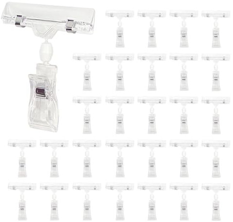 Atumvay 20Pcs Clear Plastic Sign Clips Holders for Display,Rotatable Price Tag,Merchandise Pop Clips Clear Label Holders Clamps Rack Double Sided Sale Signs for Retail Rack, Baskets or Cards