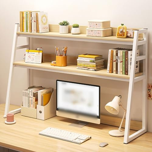 Industrial Computer Desktop Bookshelf 2 Tier Metal Frame Ladder Shelf for Home Office Display