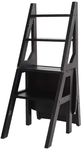 4 Stufen Holz Klappleiter Stuhl Multifunktionaler Hocker für Innenräume Küche und Büro Bibliothek Bücherregal Regal mit Trittleiter Treppe