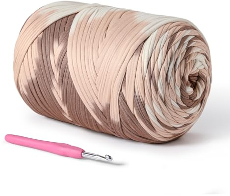 (800 g/228 yds) T-shirt-garn, mjuk t-shirt virkat garn för hantverk och gör-det-själv-stickning virkningstyg/väska/korg/underlägg, 100% polyester elastiskt tyg tjockt tjockt garn för virkning (vitt