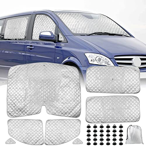 Technology Thermomatte Ersatz für Mercedes-Benz VITO II W639 / Viano 2003–2014, Fahrerhaus 7-teilig, Aluminiumfolie Faltbar Sonnenblende, Sonnenschutz Frontscheibe Abdeckung