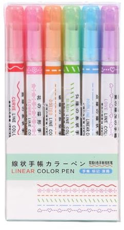 C*urve Textmarker Set, Roller D*ual Tip Kurven Textmarker, Handkonto Fluoreszierende Stifte mit 6 Verschiedenen Kurvenformen, Li*near Color Pens, für Scrapbook Journaling Notizen (White, One Size)