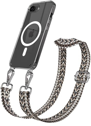 EAZY CASE Handykette - Verstellbares Taschenband kompatibel mit iPhone 16e, Schulterriemen, Handykordel mit Silikon Hülle, Qi Charging kompatibel, Umhängetasche, Grau Schwarz Silber