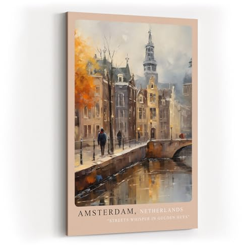 Paul Sinus Wandbild 80x120cm Amsterdam Netherlands – Malerische Altstadt an Gracht in herbstlichem Licht mit künstlerischem Flair