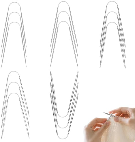 Rundstricknadeln,15 Stück Stricknadeln für Socken | 2mm/2.5mm/3mm/3.5mm/4mm/4.5 mm Häkelnadeln,U-förmiges design, Leichte Rund Edelstahl Knitting Needles