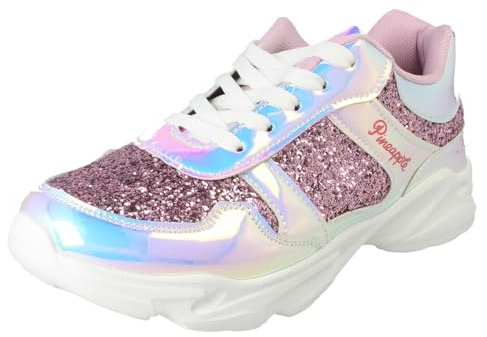 Girls Pineapple Sparkly Casual Lace Up Trainers H2683