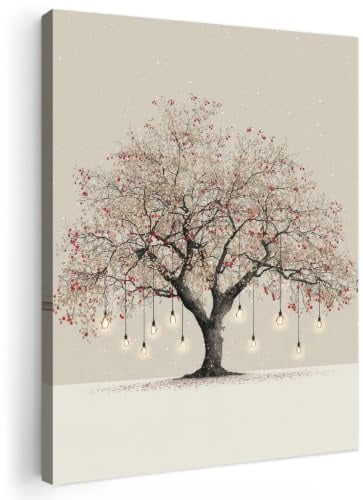 MuchoWow© Weihnachtsdeko Bilder Wohnzimmer Deko Modern Wandbild | 30x40 cm - Leinwand Weihnachtsgeschenke Bild Schlafzimmer Room Decor Geschenke Lichterbaum - Winter - Weihnachten