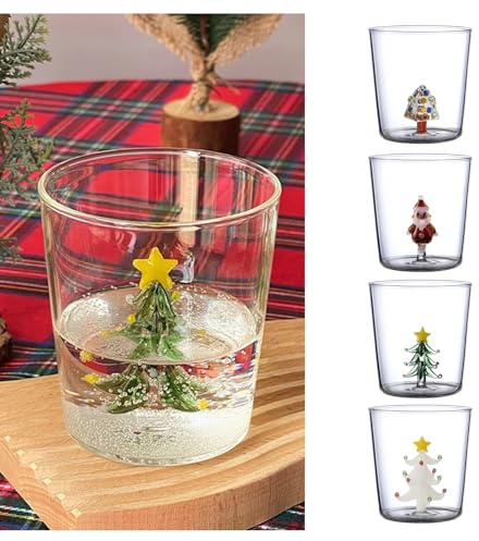 Wine Glasses,Stemless Wine Glasses,3D Wine Glass Cup with Christmas Tree,Christmas Cups for Xmas Party Dinner Parties Bars Restaurants(1 Set)