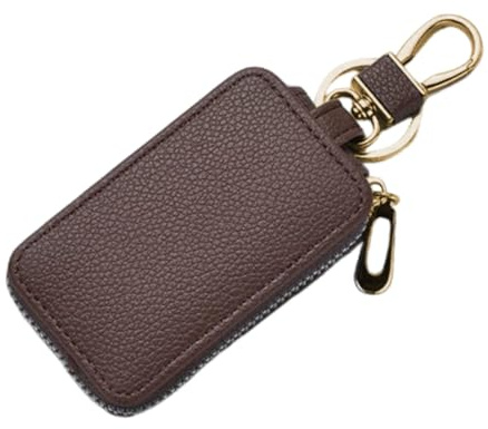 Housse de Protection pour Clé de Voiture en Cuir Synthétique à Motif Litchi, Étui de Clé avec Fermeture Éclair pour Systèmes Keyless Go, Compact et Durable