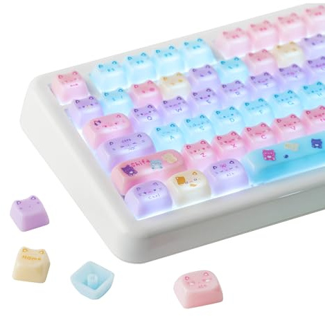 KiiBOOM Cute Cat Keycaps Set, Mao Profile, Cat Shape | PBT/PC Keycap for MX Switch Mechanical Keyboard, Compatible with 60%, 65%, 75%, TKL, 96%, Full-Sized Layout (Meow Pudding)
