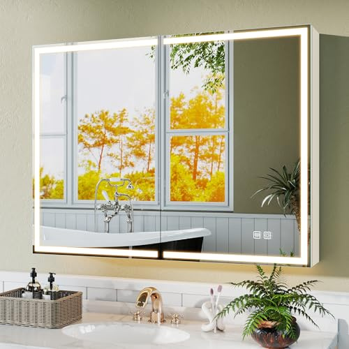 S'bagno Spiegelschrank Bad Mit Beleuchtung 60x80cm, Badezimmer Spiegelschrank, Aluminium Alibertschrank Bad, Entfoggen, 3 Farben, Dimmbar, Speicherfunktion, HD Gehärtetes Glas, IP44, Weiß