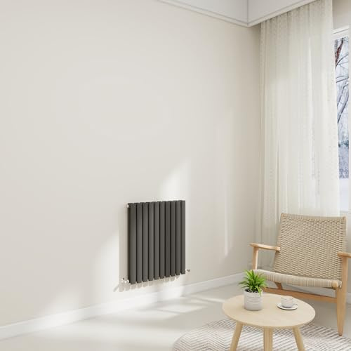 STECH HOMES Horizontal Oval Column Radiator 600x590mm Anthracite Double | Designer Wall-Mounted Central Heating Radiators for Bedrooms & Living Rooms, Traditional Design with Rapid Heat Output