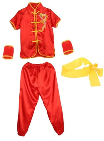 Dualoai Costume Traditionnel Chinois de Wushu, Uniforme Tai, Tenue d'arts Martiaux pour Garçons et Filles, Rouge 140