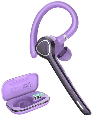 VOTAZIB Bluetooth Headset, V5.4 Wireless Freisprech Telefon mit ENC Dual Mikrofon, Bluetooth Ohrhörer mit 90h Spielzeit Mic Mute Zwei-Geräte-Verbindung, Lila