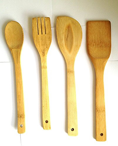 V-VAPE 4 x Piece Wooden Spatula Kitchen Cooking Utensils Set