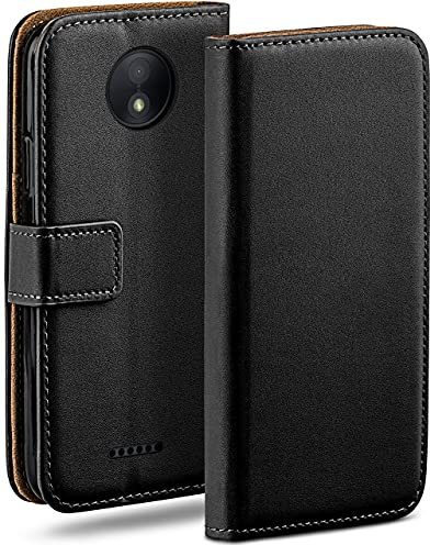 moex Book Case für Motorola Moto C Handyhülle mit Kartenfach, Hülle klappbar 360 Grad Schutzhülle, Klapphülle Flip Case Cover, PU Leder Handytasche Lederhülle, Schwarz