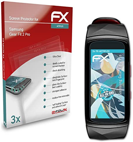 atFoliX Schutzfolie kompatibel mit Samsung Gear Fit 2 Pro Folie, ultraklare und flexible FX Displayschutzfolie (3X)