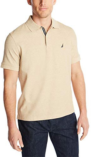 Nautica Men's Performance Pique Polo Shirt, Coastal Camel Heather, S