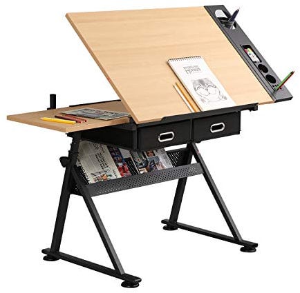 sogesfurniture Zeichentisch Architektentisch Neigungsverstellbar, Höhenverstellbar Schreibtisch Arbeitstisch mit Stauraum, für Handwerk, Schreiben, Malen, BHEU-UT-DT1027