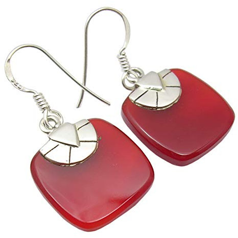 SilverStarJewel 925 Karneol-Ohrringe mit feinem Silberquadrat 3,3 cm Hochzeitsschmuck
