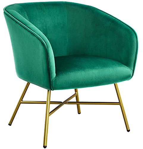 Yaheetech Velvet Tub Chair, Modern Upholstered Armchair, Barrel Chair Vanity Chair with Round Back and Thick Padded Seat for Living Room Bedroom Makeup, Green