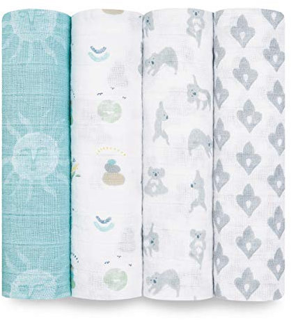 aden + anais 100% cotton Muslin Swaddle & Receiving Blankets for Baby Girls & Boys, 120x120cm, Ideal Newborn & Infant Swaddling Wrap Set, Perfect Shower Gifts, 4 Pack, now + zen 120 x 120 cm ASWC40012
