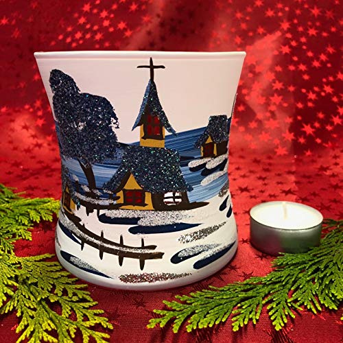 Leuchtglas Liam Maxi Windlicht Leuchtbecher, Weiß/Dunkelblau | Glas, Handarbeit, Glaskunst Lauscha