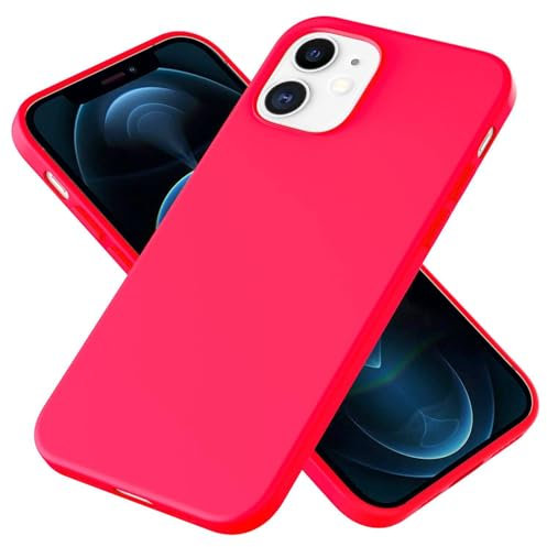 NALIA Morbido Cover in Silicone compatibile con iPhone 12 / iPhone 12 Pro Custodia, Protettiva Copertura Resistente allo Sporco con Microflusso, Soft Gomma Case Rugged Skin, Colore:Neon Rosa