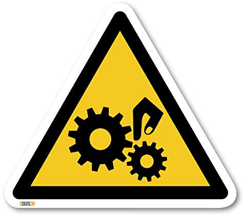 12 Stück Vorsicht bewegliche Maschinen Teile, Symbol Only, 50 x 50 mm, laminiert, selbstklebender Vinyl-Aufkleber, Warnschild zur Risikobewertung