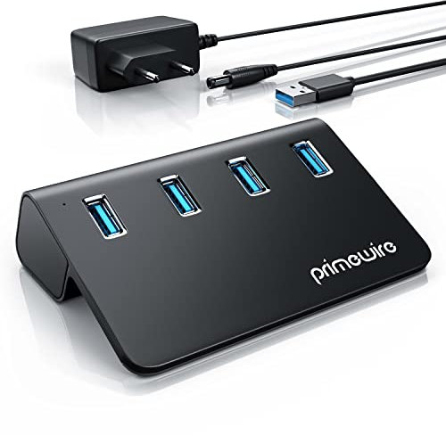 CSL-Computer – 4 Port USB 3.2 Gen.1 Hub Aktiv – 4 Port Splitter mit Netzteil – USB 3.0 USB 3.2 Gen.1 Datenhub – für PC Notebook Laptop Ultrabook Tablet PC MacBook – Super Speed bis zu 5 Gbit s – Anthr