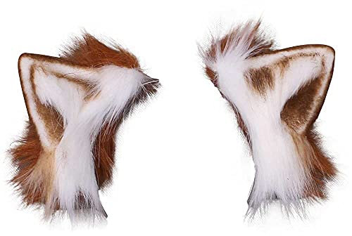 VIGVAN Kawaii Fuchs Katzen Ohren Haarband Haarnadel Katzen Cosplay (Braun Weiß Haarnadel)