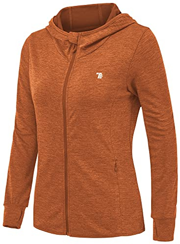 donhobo Women's Running Jackets with Thumb Hole,Gym Hoodie Top Orange XS