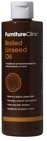 Huile de Lin Cuite pour Traitement Entretien du Bois Furniture Clinic - Protection en Intérieur/Extérieur sur Surfaces : Meubles, Mobilier Jardin, Plan de Travail, Pierre, Métal. Fini Brillant 1L