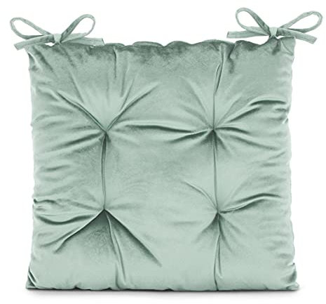 AmeliaHome Stuhlkissen mit Bändern 40x40 cm Sitzkissen Samt Velvet Optik Aleksa Minze