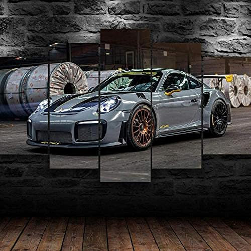 Myrdsio Bilder 5 Teilig Leinwandbilder 3D XXL Vlies Wandbild, Porsche Motorsports Auto Gemälde,Aufhängbar,Größen 125×60Cm Holz Rahmen
