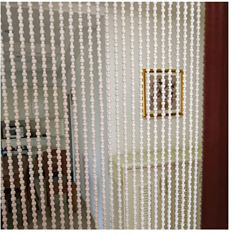 White Wooden Beaded Bamboo Door Curtain Dew Drop Beaded Bamboo Curtain with 27 Strands Wooden Doorway Beads Hanging for Doorways Screen,White,27strands65x215cm