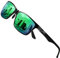 DUCO Herren Polarisierte Sonnenbrille mit Rechteckig Metallrahmen und Kohlefaser Brille Beine UV400 CAT 3 8206 (Schwarze Temple Revo Green Linse)