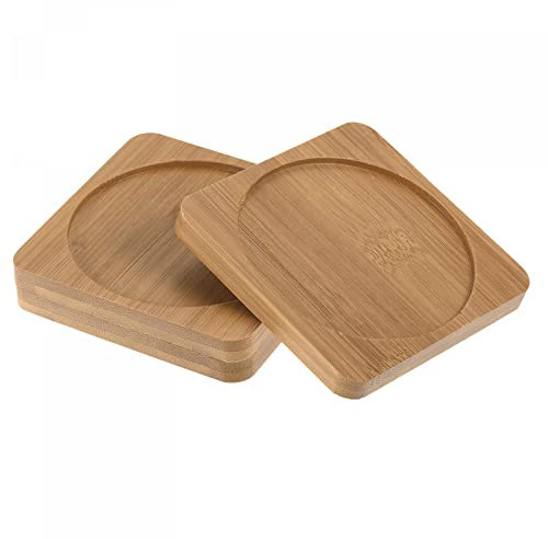 sourcing map Platillos para Maceta 3uds, Plato Planta de 10cm Diámetro Exterior, Bandeja de Goteo de bambú Cuadrado Redondo de Flores para Interiores