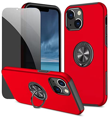 Dechyi Anti-Spähen hülle für iPhone 13 Rot Handyhülle mit Sichtschutz aus gehärtetem Glas Displayschutzfolie mit Ringhalterung stoßfest, Kratzfest PC-Silikon strapazierfähig Schutzhülle