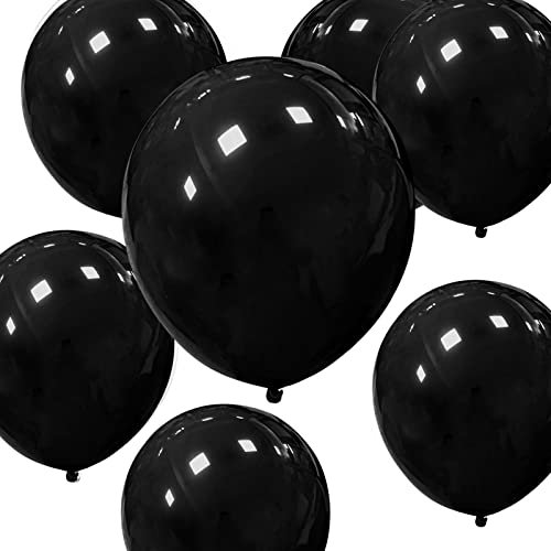 HYKJNBW Schwarze Party-Luftballons, 50 Stück, 30,5 cm, starke, dicke schwarze Latex-Luftballons, rund, Helium-Ballon für Halloween, Geburtstag, Kinderparty, Hochzeiten, Dekorationen, Zubehör