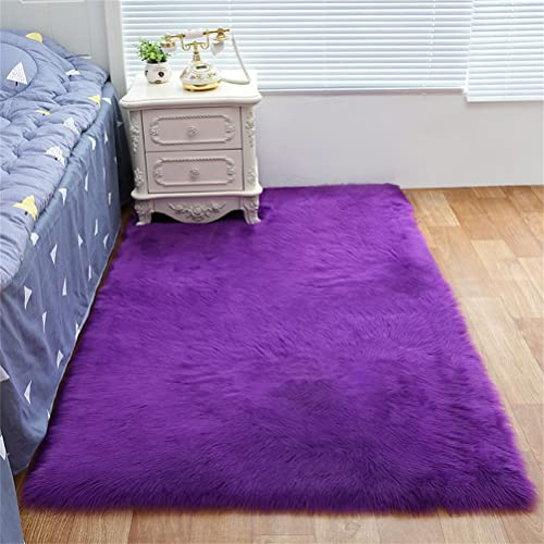 Tomifine Faux Lammfell Schaffell Teppich Super Weich Kunstfell Teppiche Dicker Flauschig Teppich Bettvorleger Sofa Matte (50x80 cm,Lila a)