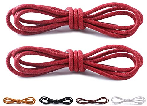 CCSOFTIME 2 Pares Cordones Redondos Encerados,Largos Cordones Rojo para Zapatos de Vestir Traje Oxford Botas,Cordoneras para Botines de Hombre Mujer Niños Adultos,Cordones Zapatos Vestir 120cm