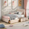 KecDuey Einzelbett,Polsterbett 90 x 200 cm Bett mit Lattenrost, Rückenlehne und Zwei Schubladen, hautfreundlicher Flanellstoff Beige flaches Kinderbett Jugendbett Gästebett (Dunkelbeige, 90 x 200 cm)