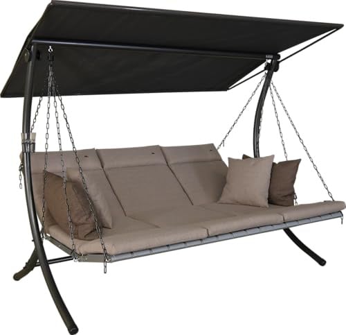 ANGERER Hollywoodschaukel Luxus Smart beige | Gartenschaukel Made in Germany, Schaukel zum Sitzen, Liegen und Entspannen, inklusive Bett-Funktion, einfache Montage