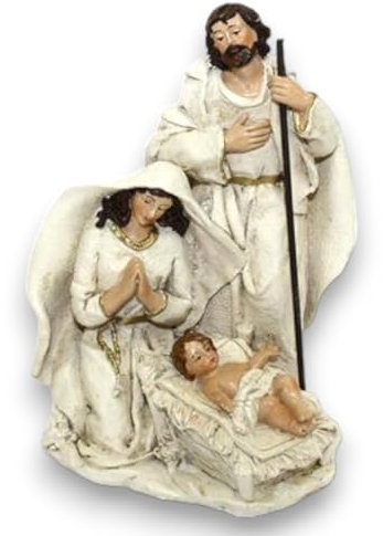 Gruppo Natività in Ceramica 21 cm Bianco Avorio Statue Idea Regalo addobbi Natalizi presepe Giuseppe Maria Gesù Statuetta Idea Regalo Natale Decorazione Sacra Famiglia presepe